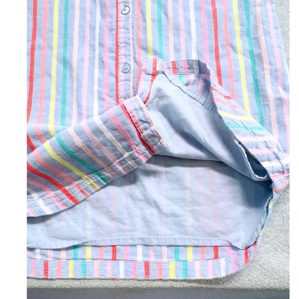 Gap Kids Shirt Dress Girls Size 8 Blue Rainbow Stripe Button Front Cap Sleeve